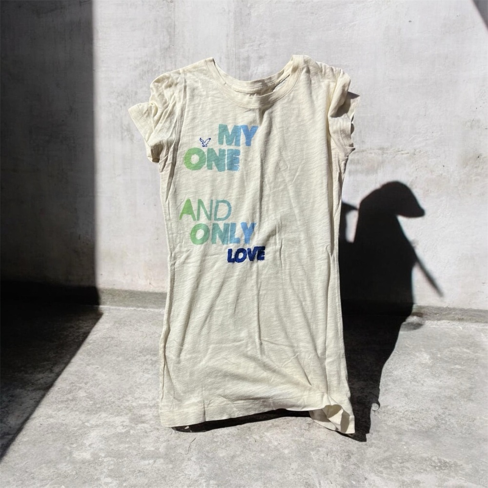 American Eagle Outfitters Cream Tee with Colorful Text 544
